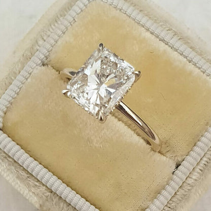 2.1 CT Radiant Hidden Halo Moissanite Engagement Ring