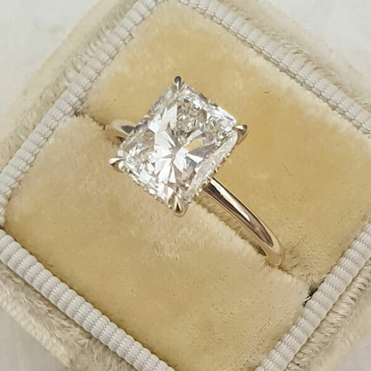 2.1 CT Radiant Hidden Halo Moissanite Engagement Ring