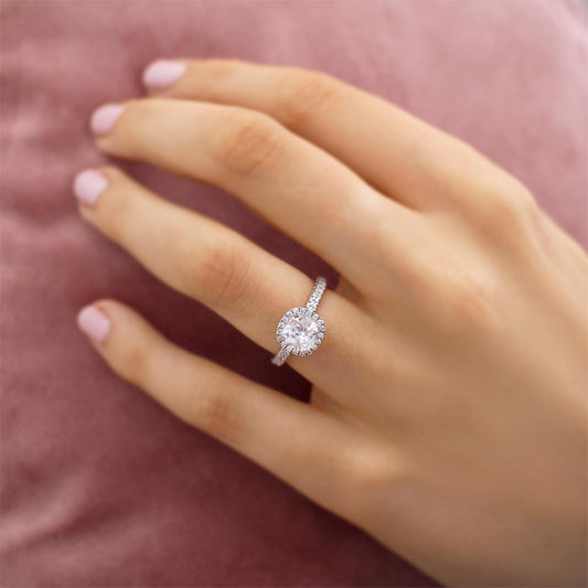 1.3 CT Cushion Halo & Pave Moissanite Engagement Ring