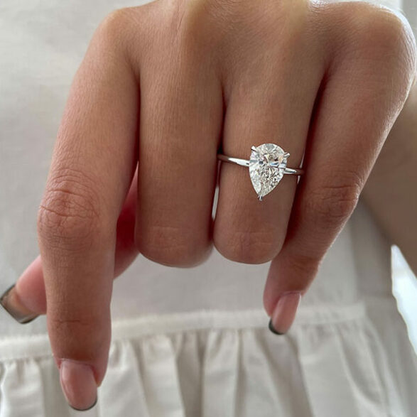 2.5 CT Pear Hidden Halo Moissanite Engagement Ring