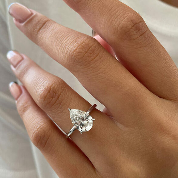 2.5 CT Pear Hidden Halo Moissanite Engagement Ring