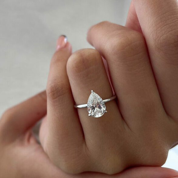 2.5 CT Pear Hidden Halo Moissanite Engagement Ring