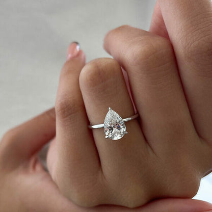 2.5 CT Pear Hidden Halo Moissanite Engagement Ring