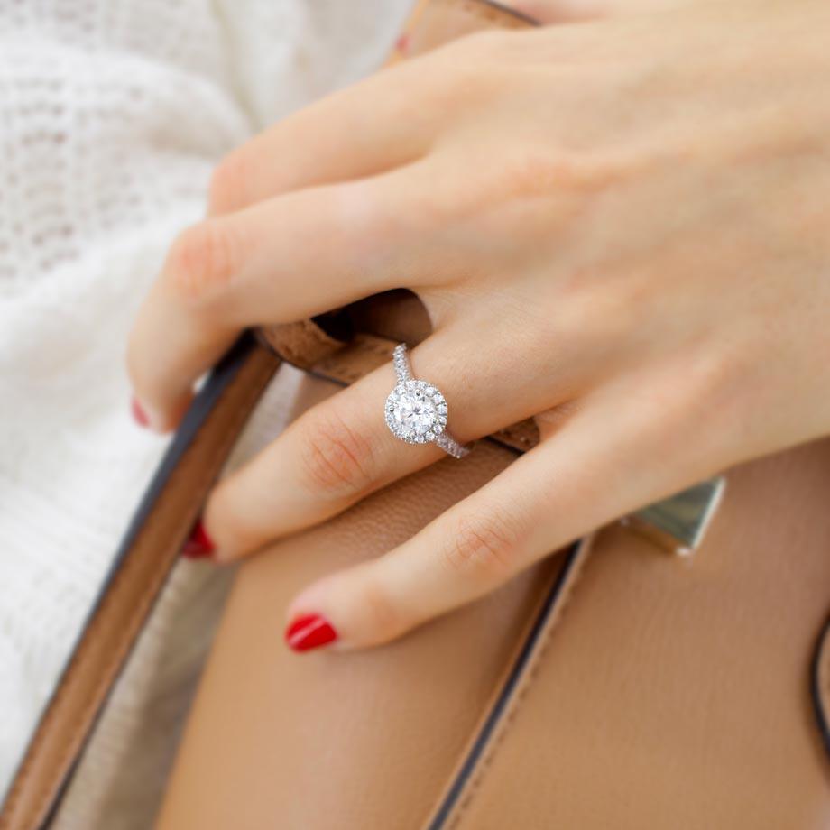 1 CT Round Halo & Pave Moissanite Engagement Ring