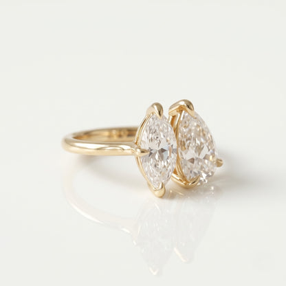 1.6 CT Pear Toi Et Moi Moissanite Engagement Ring