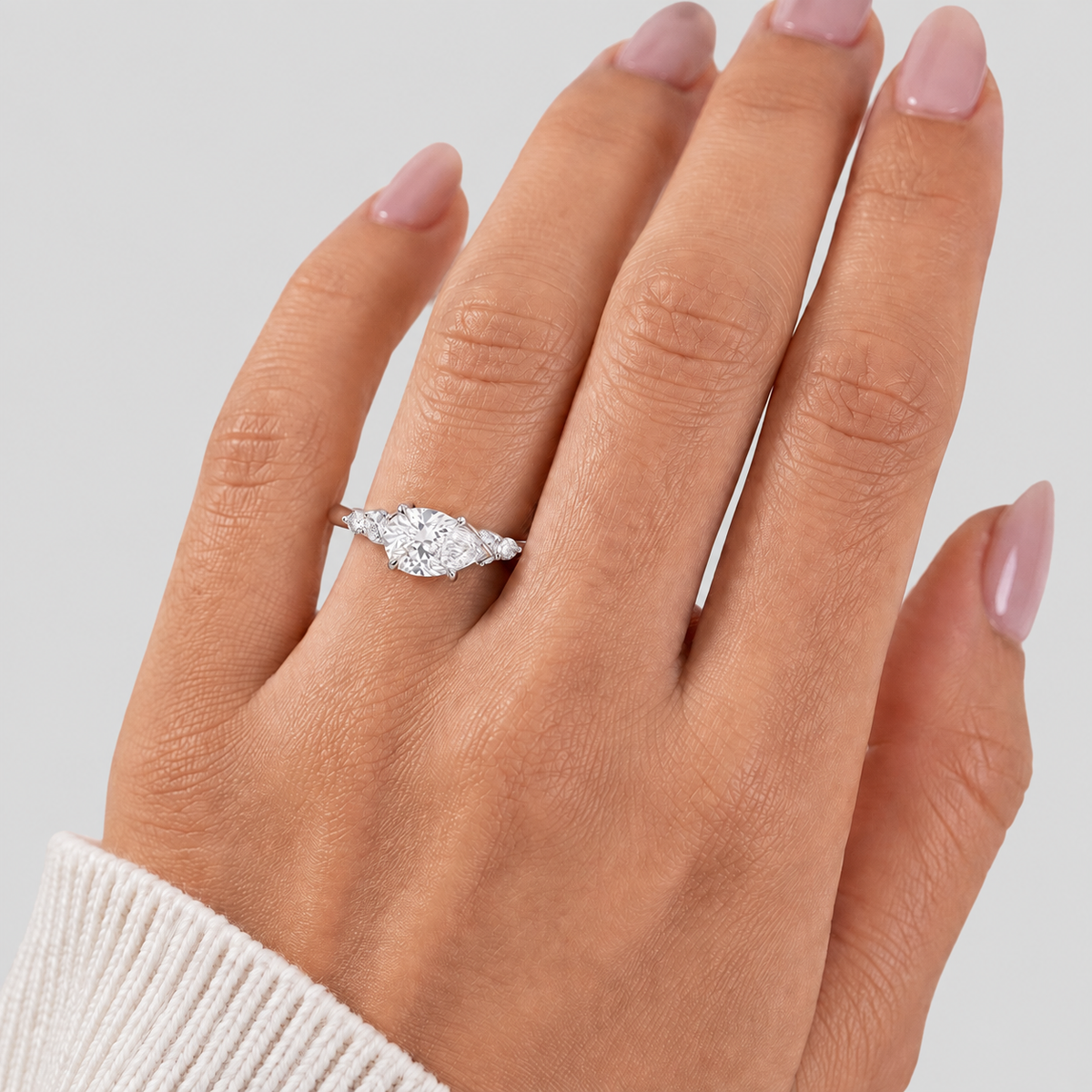 Pear Dainty Pave Lab Grown Diamond Engagement Ring