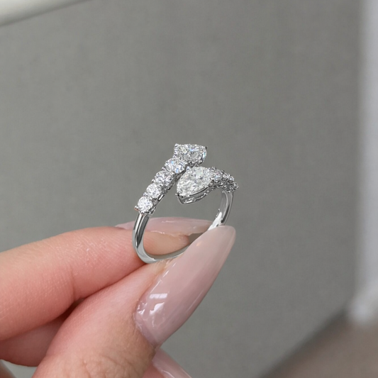0.57 CT Pear Pave & Open Shank Moissanite Engagement Ring