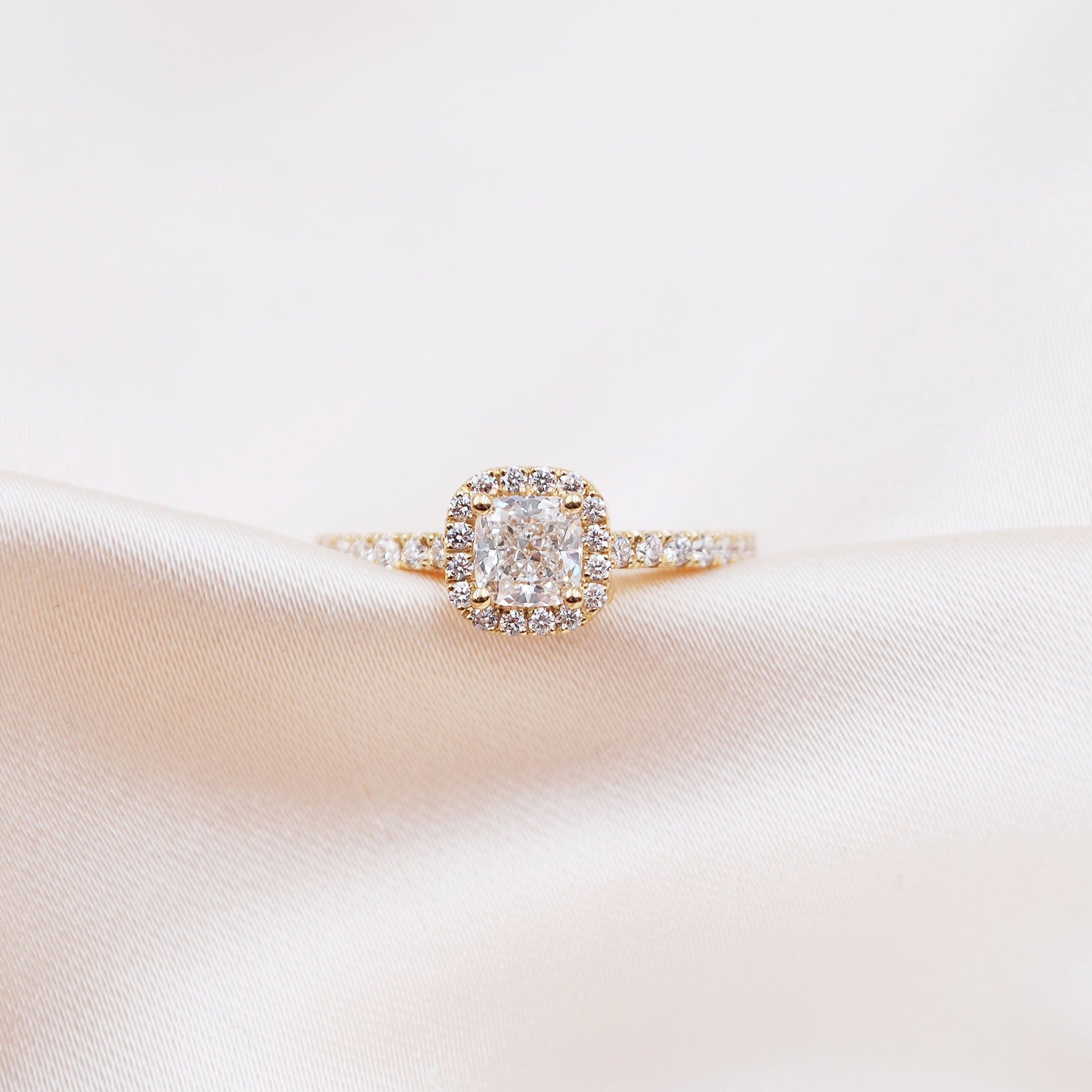 0.50 CT Cushion Halo & Pave Moissanite Engagement Ring