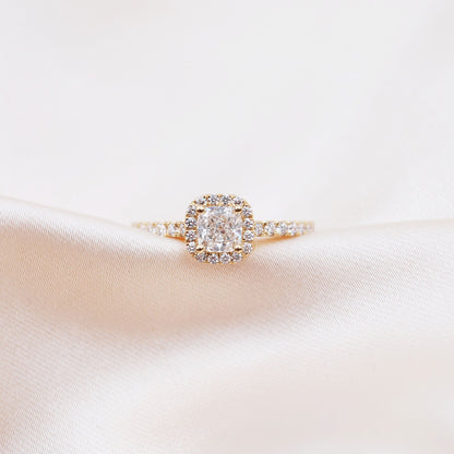 0.50 CT Cushion Halo & Pave Moissanite Engagement Ring