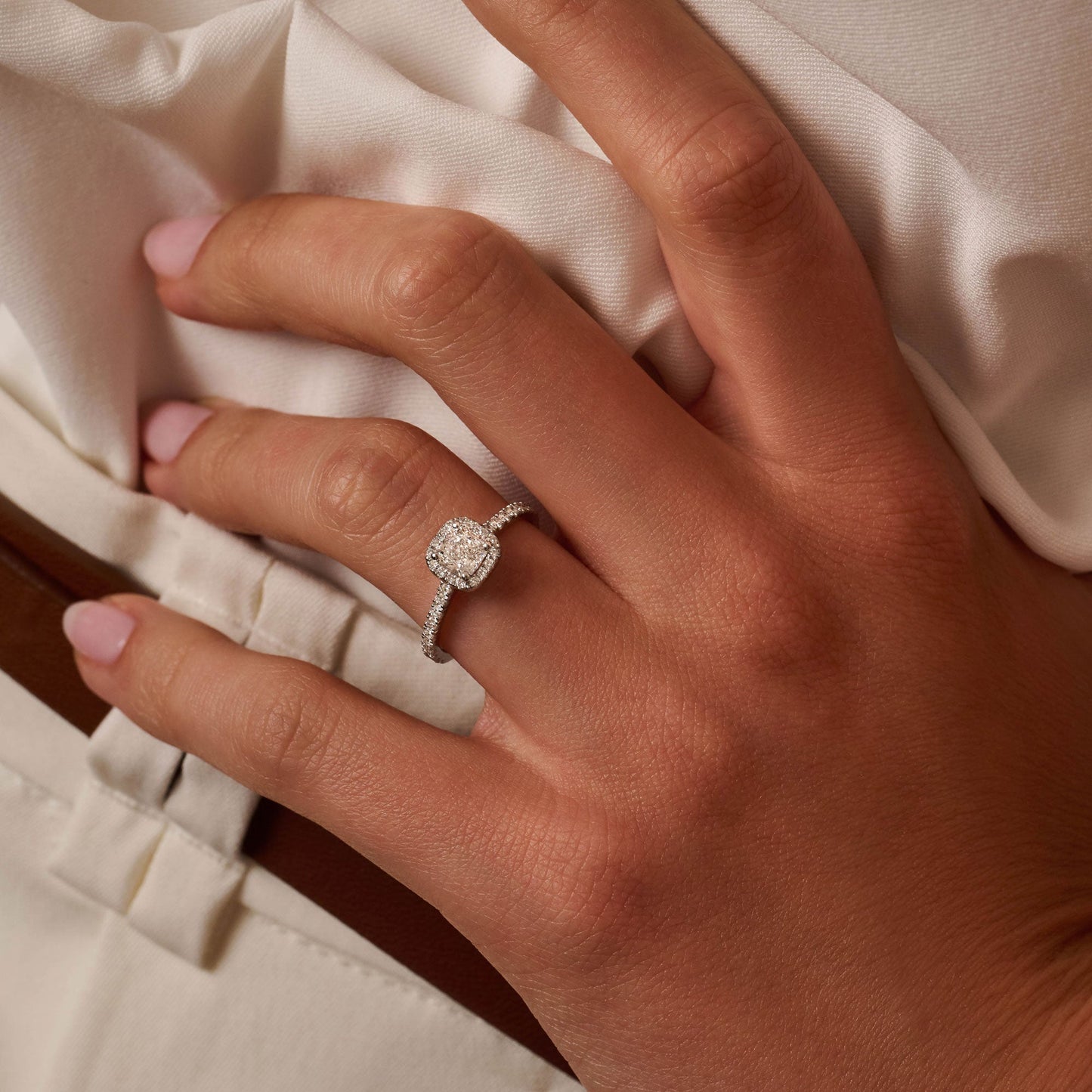 0.50 CT Cushion Halo & Pave Moissanite Engagement Ring