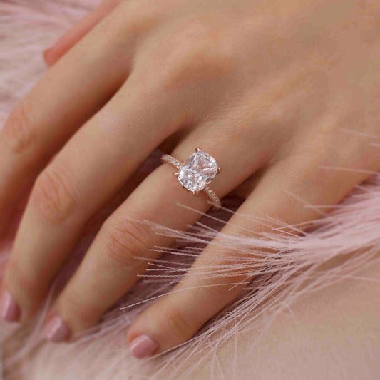 3.34 CT Elongated Cushion Hidden Halo Moissanite Engagement Ring