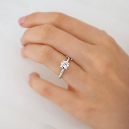 1.5 CT Round Hidden Halo & Pave Moissanite Engagement Ring