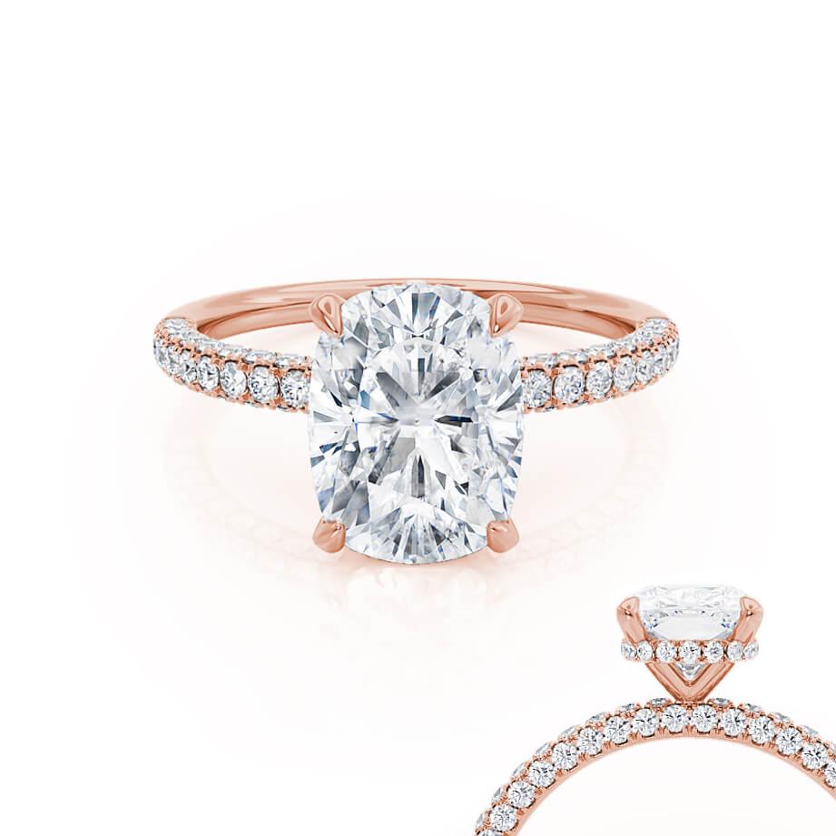 3.34 CT Elongated Cushion Hidden Halo & Pave Moissanite Engagement Ring