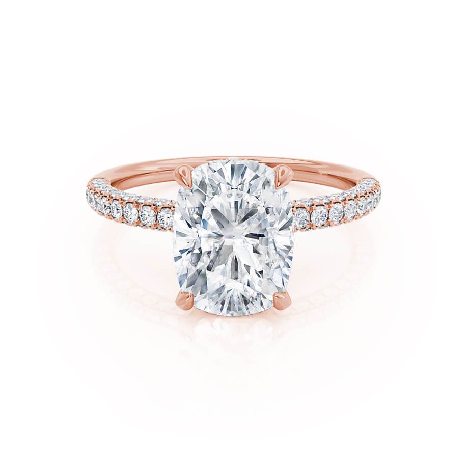 3.34 CT Elongated Cushion Hidden Halo & Pave Moissanite Engagement Ring