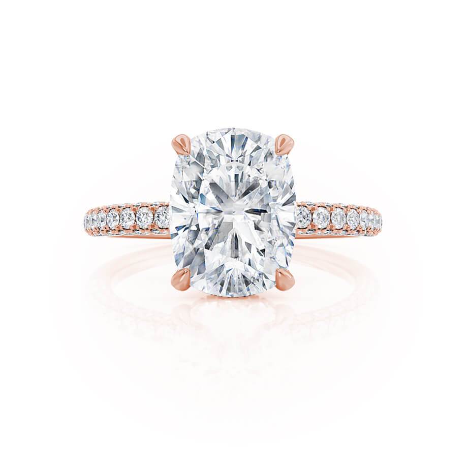 3.34 CT Elongated Cushion Hidden Halo & Pave Moissanite Engagement Ring