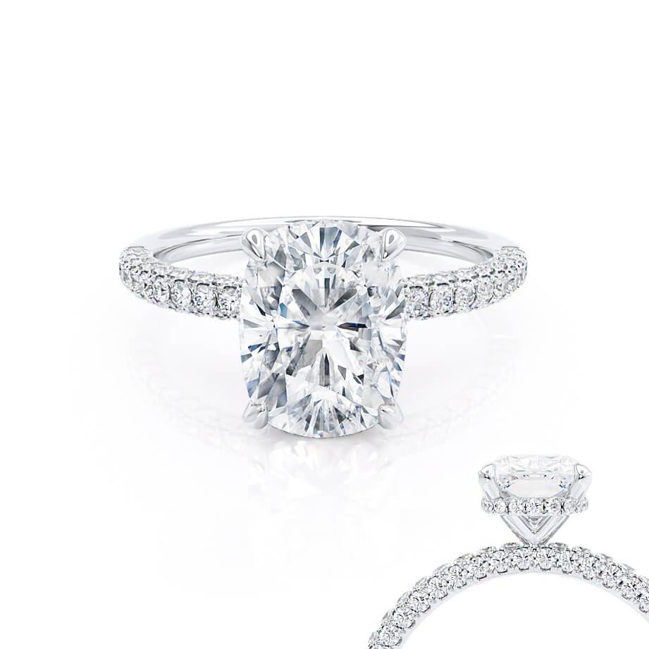 3.34 CT Elongated Cushion Hidden Halo Moissanite Engagement Ring