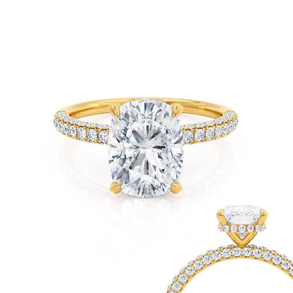 3.34 CT Elongated Cushion Hidden Halo & Pave Moissanite Engagement Ring