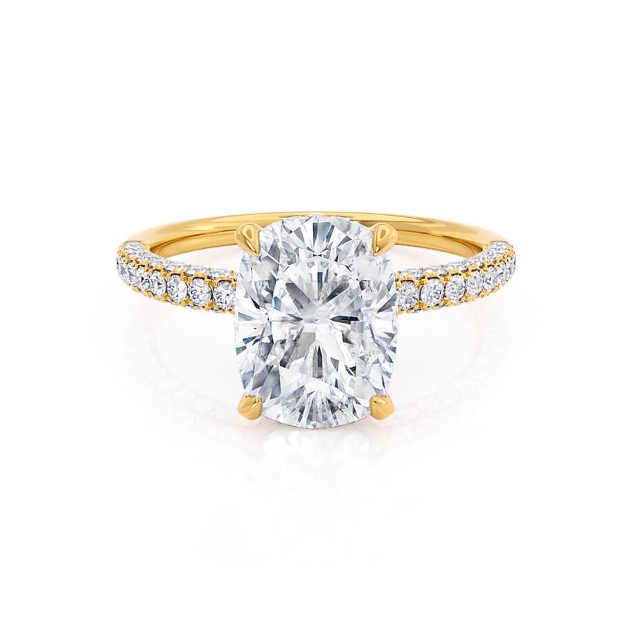 3.34 CT Elongated Cushion Hidden Halo & Pave Moissanite Engagement Ring