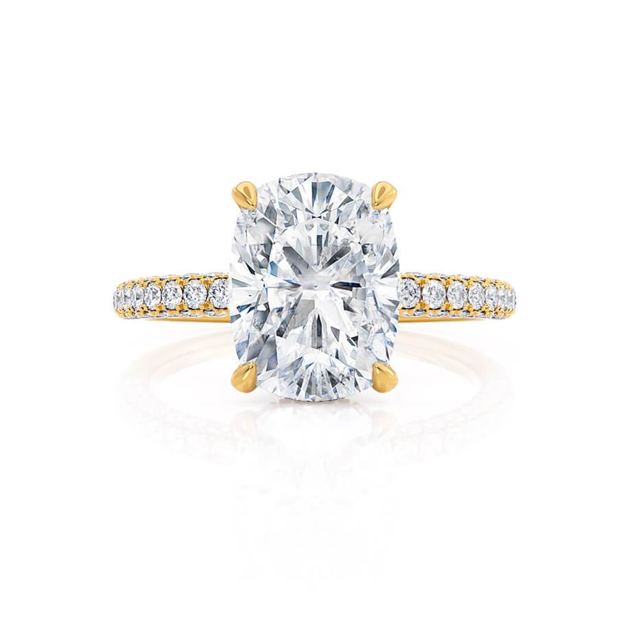 3.34 CT Elongated Cushion Hidden Halo & Pave Moissanite Engagement Ring