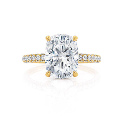 3.34 CT Elongated Cushion Hidden Halo & Pave Moissanite Engagement Ring