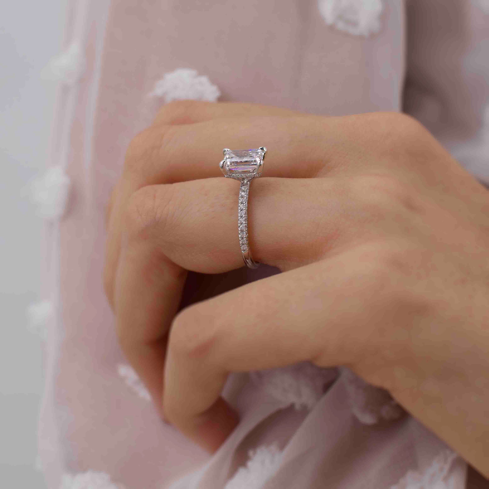 1.75 CT Emerald Pave Moissanite Engagement Ring