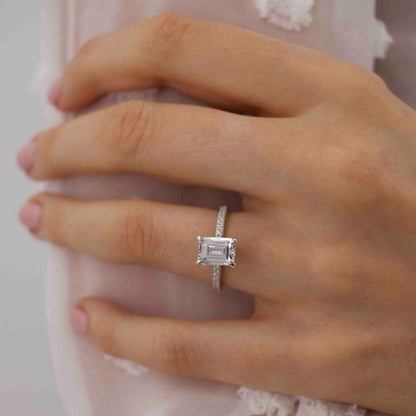 1.75 CT Emerald Hidden Halo & Pave Moissanite Engagement Ring