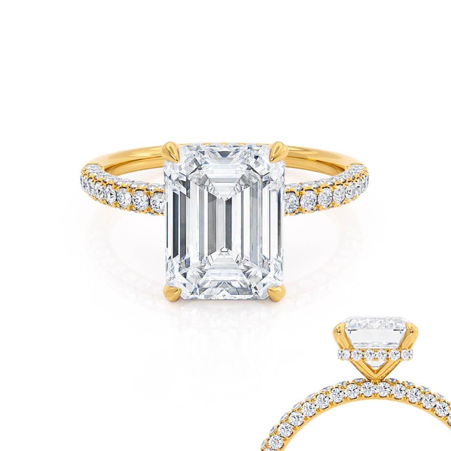 1.75 CT Emerald Hidden Halo & Pave Moissanite Engagement Ring