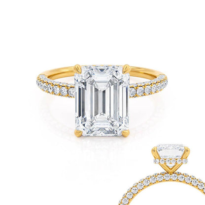 1.75 CT Emerald Hidden Halo & Pave Moissanite Engagement Ring