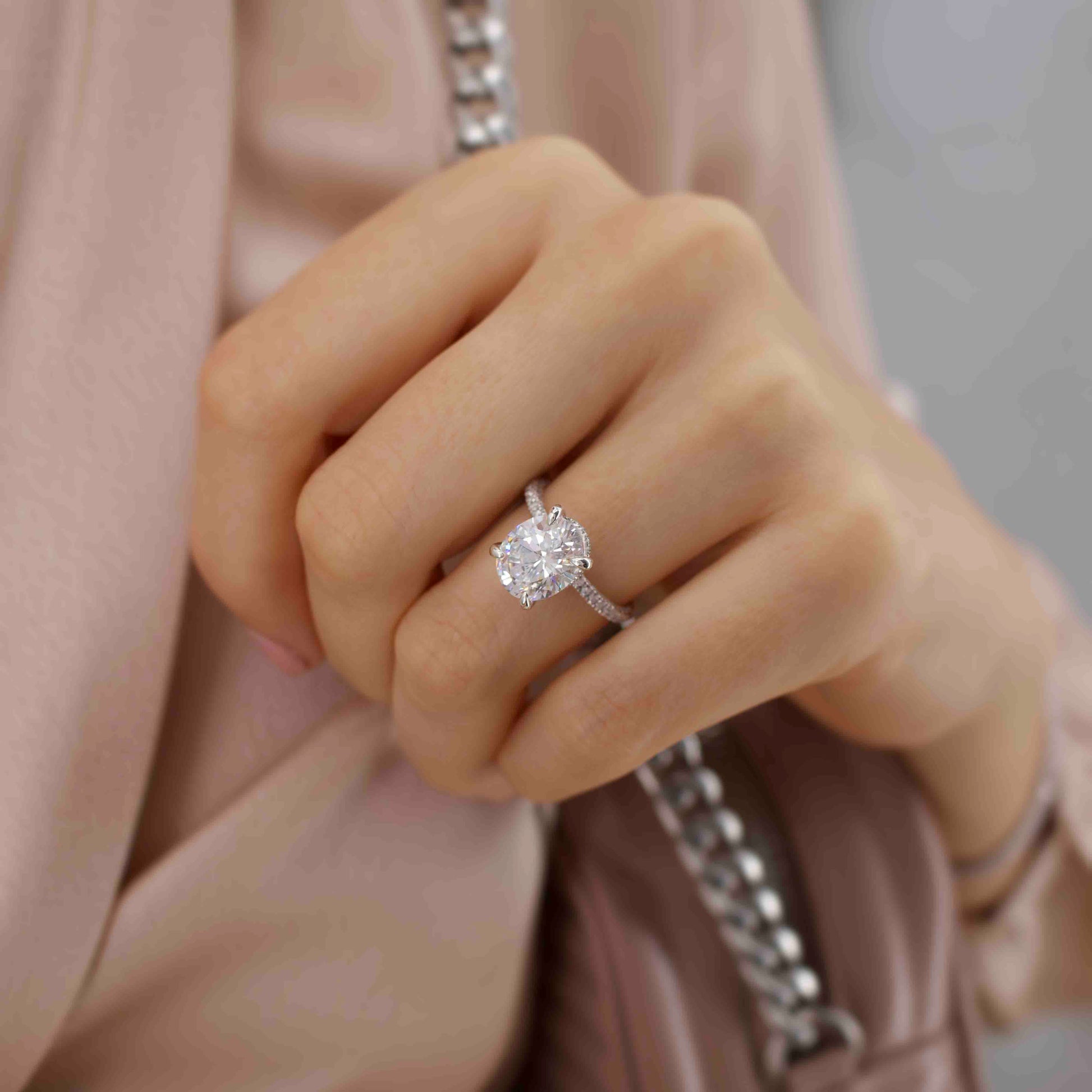 2 CT Oval Pave Moissanite Engagement Ring