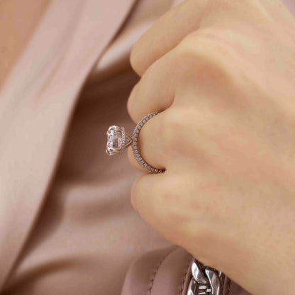 2 CT Oval Pave Moissanite Engagement Ring
