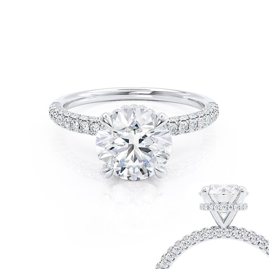 1.5 CT Round Hidden Halo & Pave Moissanite Engagement Ring