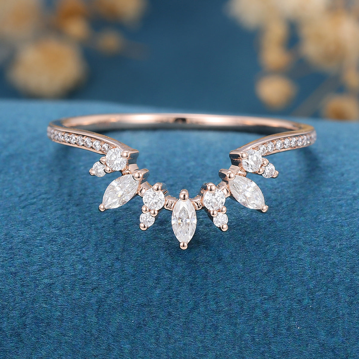2 TCW Marquise & Round Curved Moissanite Wedding Band