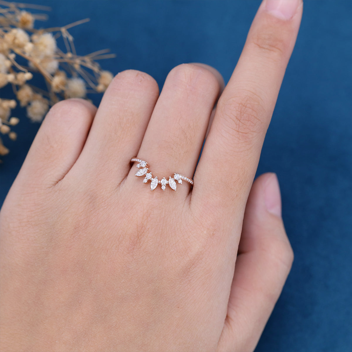 2 TCW Marquise & Round Curved Moissanite Wedding Band