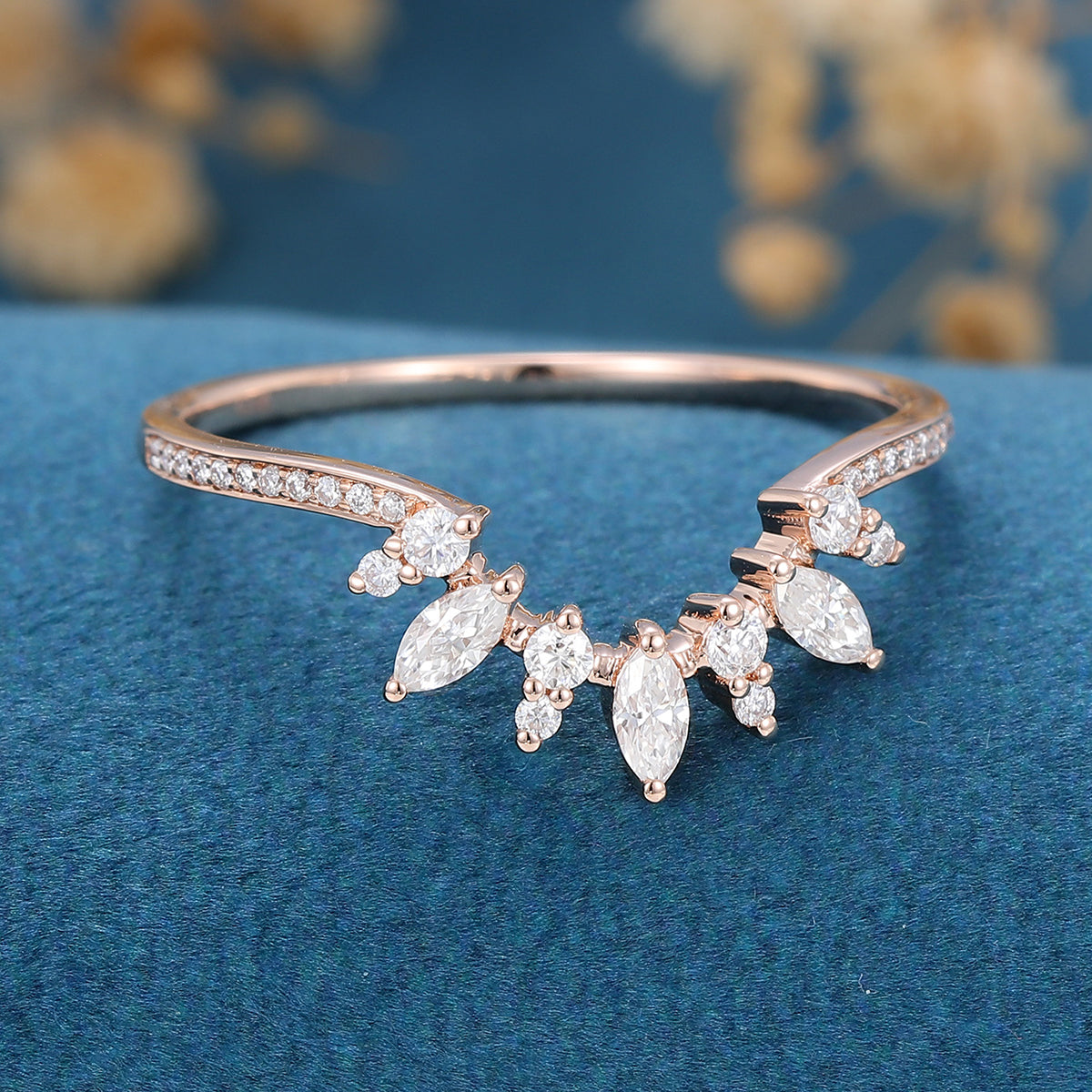 2 TCW Marquise & Round Curved Moissanite Wedding Band