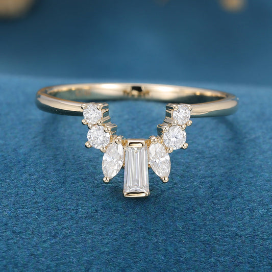2 TCW Round Marquise & Baguette Curved Moissanite Wedding Band