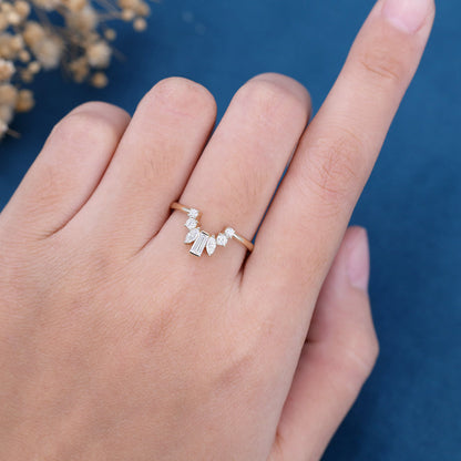 2 TCW Round Marquise & Baguette Curved Moissanite Wedding Band