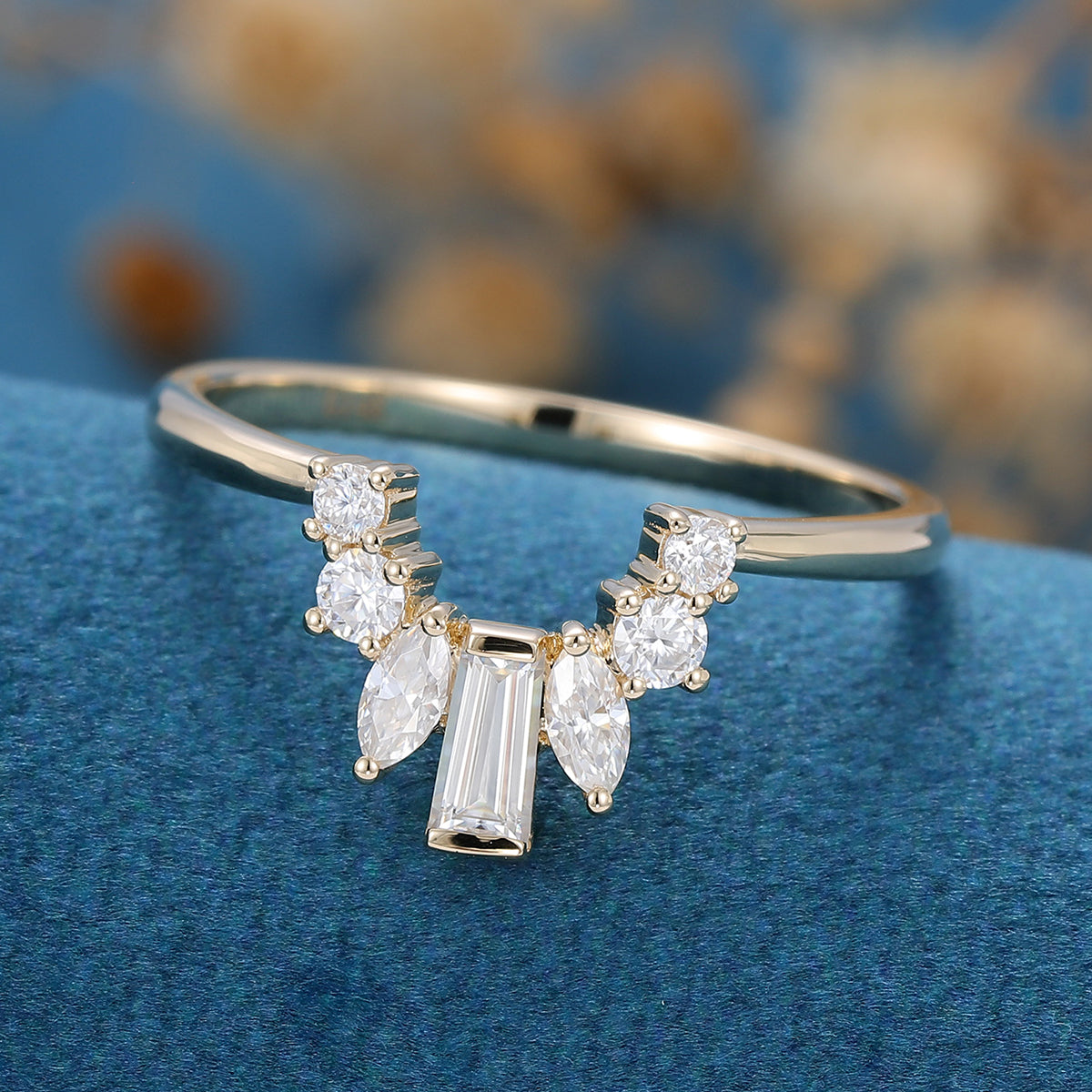 2 TCW Round Marquise & Baguette Curved Moissanite Wedding Band