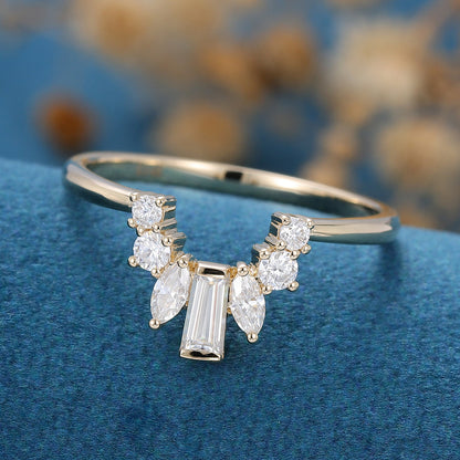 2 TCW Round Marquise & Baguette Curved Moissanite Wedding Band