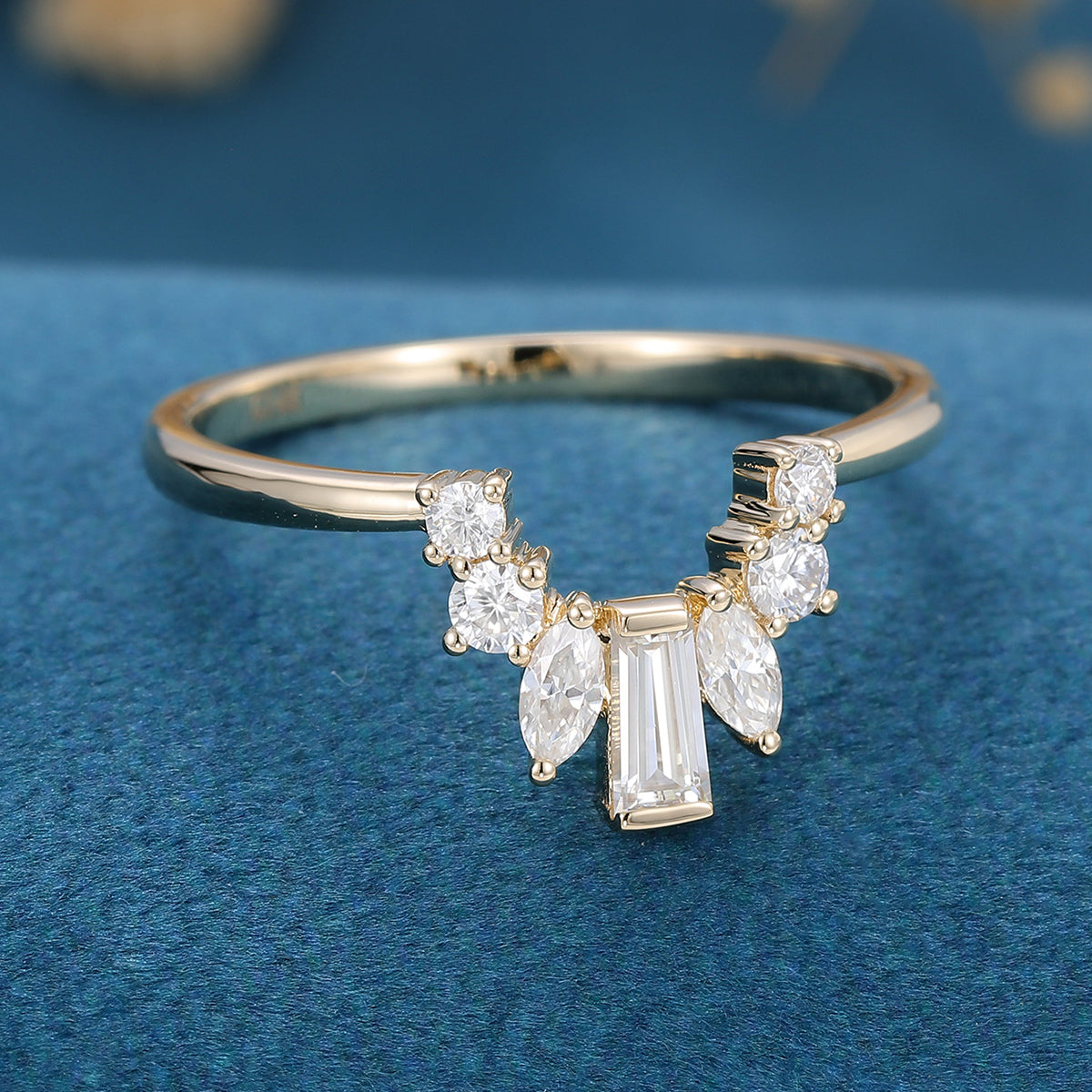 2 TCW Round Marquise & Baguette Curved Moissanite Wedding Band