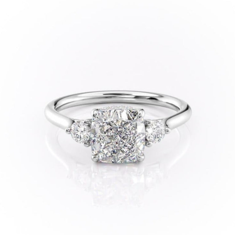 2.15 CT Cushion Three Stone Moissanite Engagement Ring