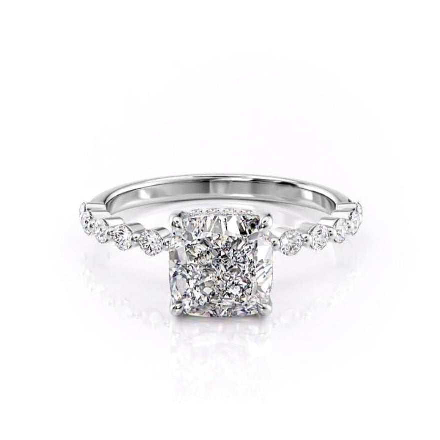 2.15 CT Cushion Cut Hidden Halo & Pave Moissanite Engagement Ring 10