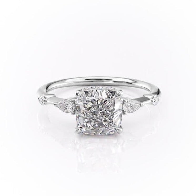 2.15 CT Cushion Hidden Halo Moissanite Engagement Ring