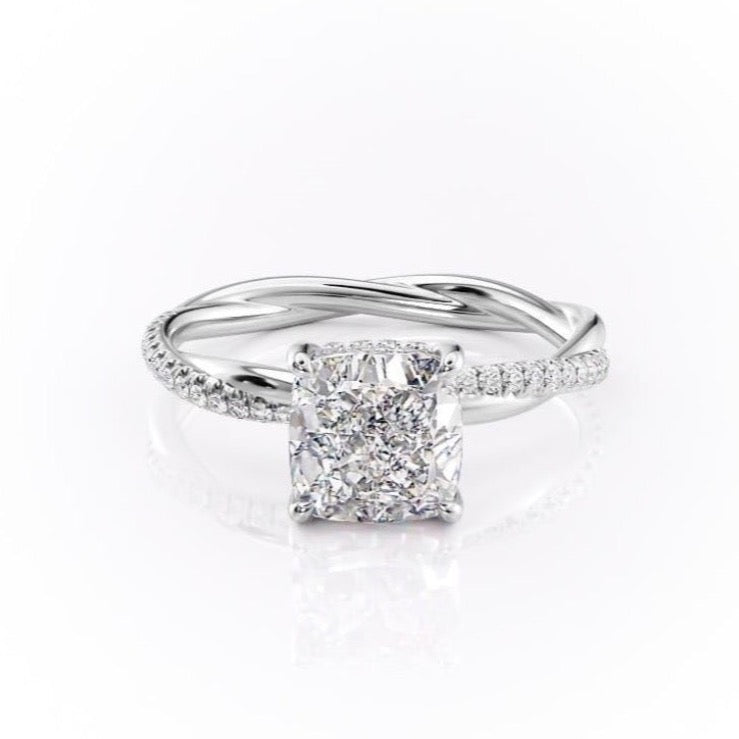 2.15 CT Cushion Hidden Halo Moissanite Engagement Ring