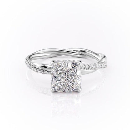 2.15 CT Cushion Hidden Halo Moissanite Engagement Ring