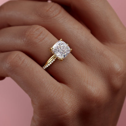 2.15 CT Cushion Hidden Halo Moissanite Engagement Ring