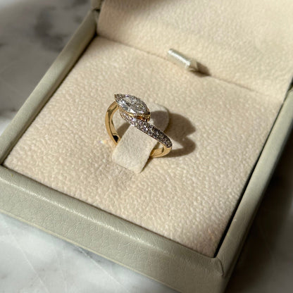 1.1 CT East West Marquise Twisted Pave Moissanite Engagement Ring