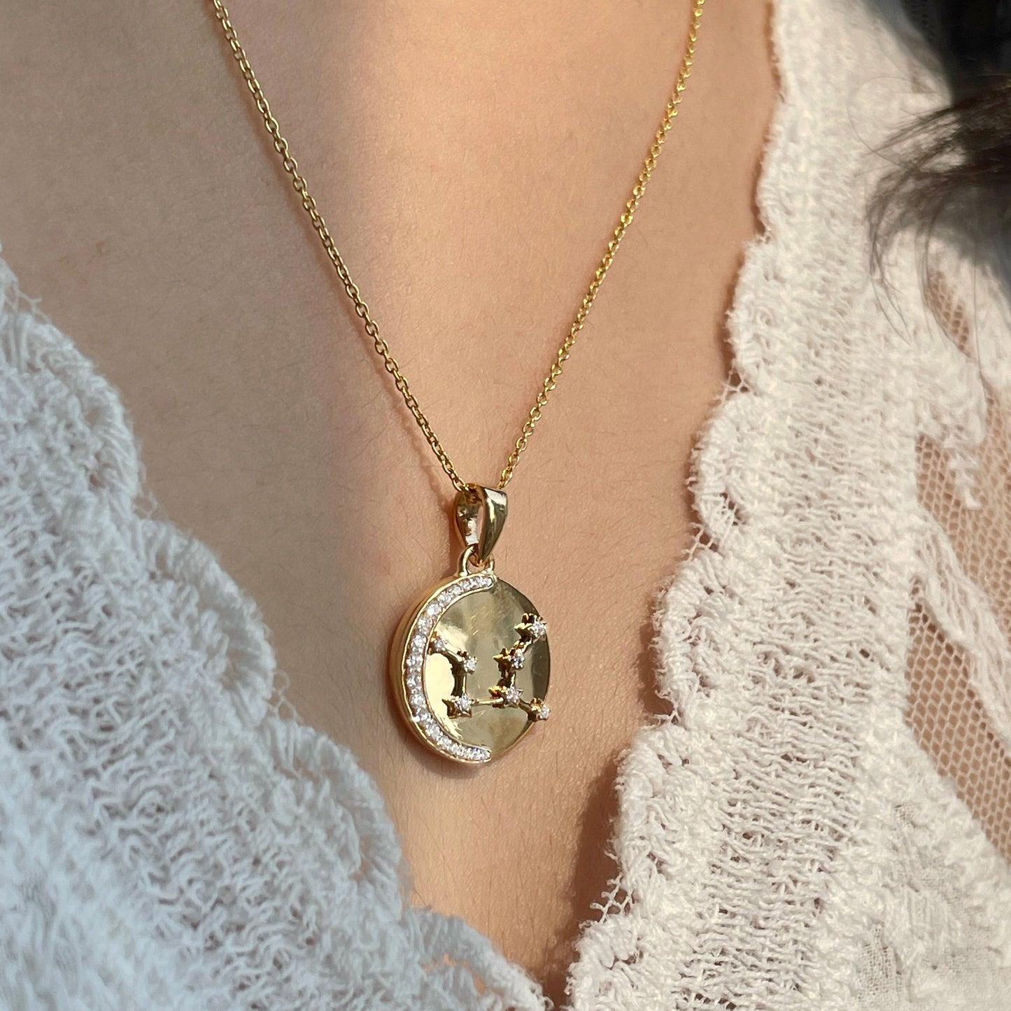 0.18 TCW Round Moissanite Star Sign Necklace