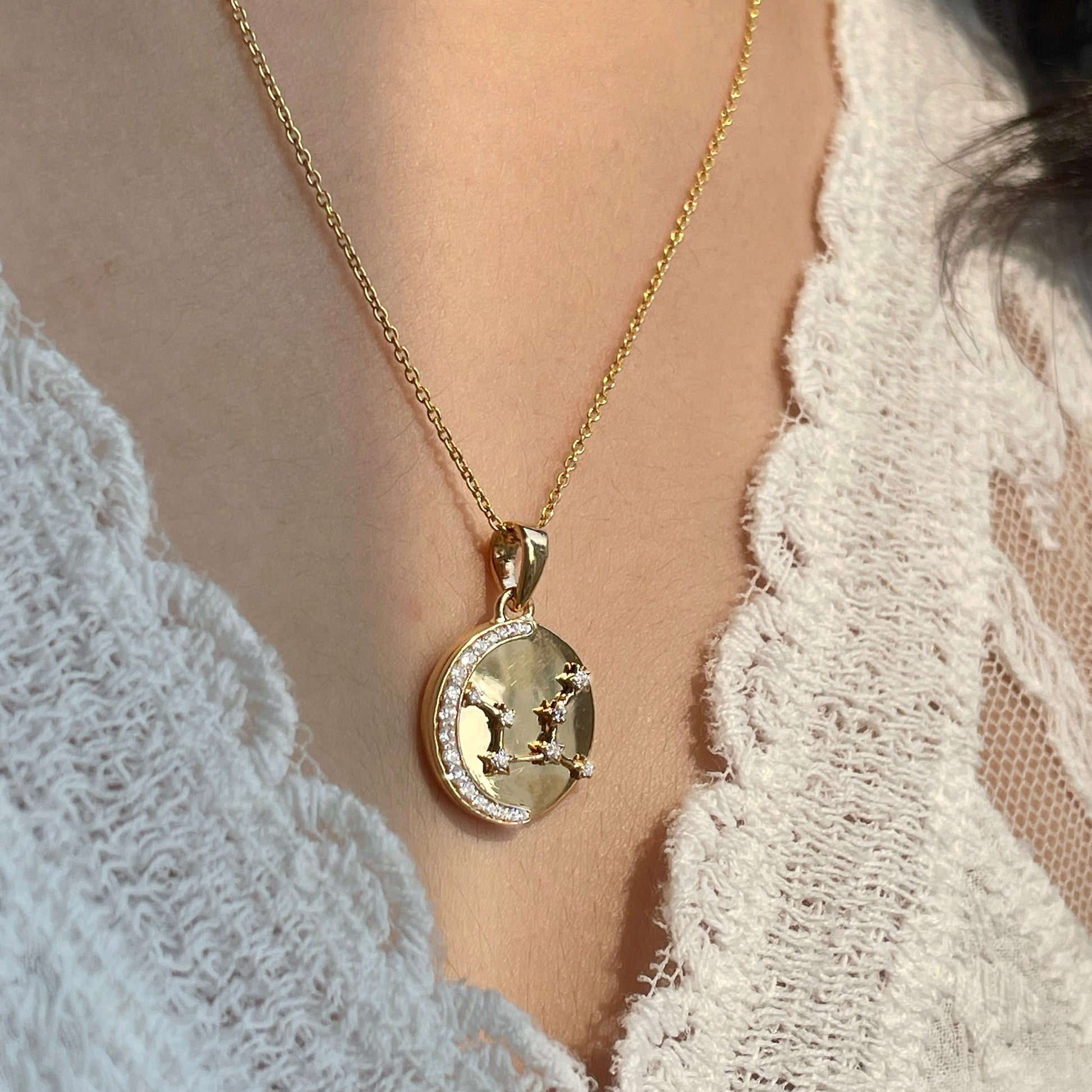 0.18 TCW Round Moissanite Star Sign Necklace