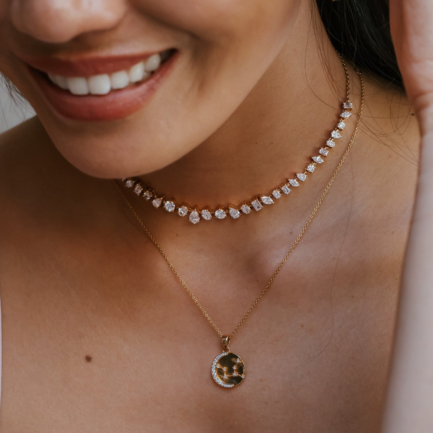 0.18 TCW Round Moissanite Star Sign Necklace