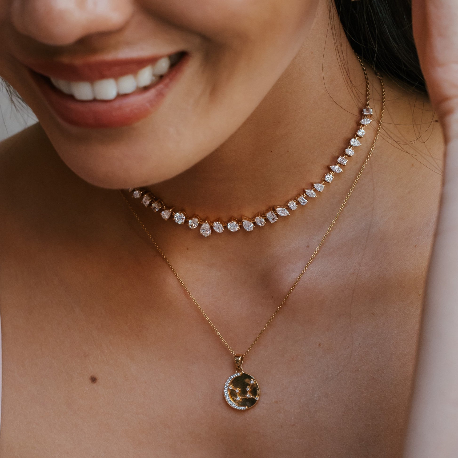 0.18 TCW Round Moissanite Star Sign Necklace